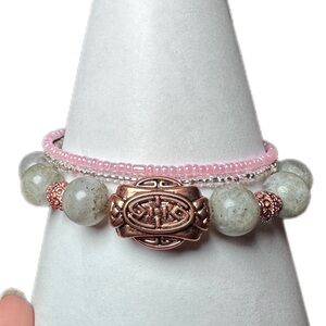 Labradorite bracelet gemstone memory wire pink handmade